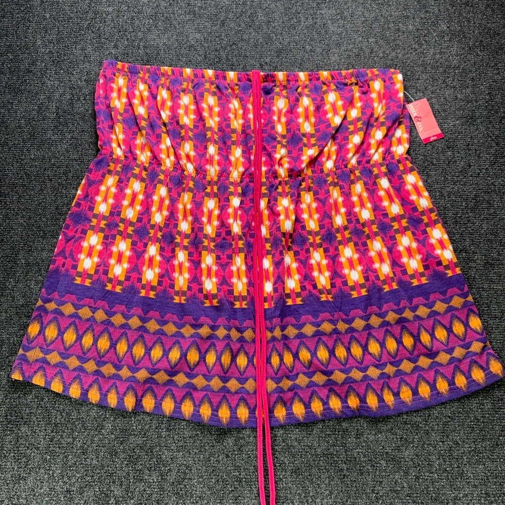 Mix & Co Womens Plus Size 3X Strapless Tube Top Purple Pink Ikat Geometric NWT